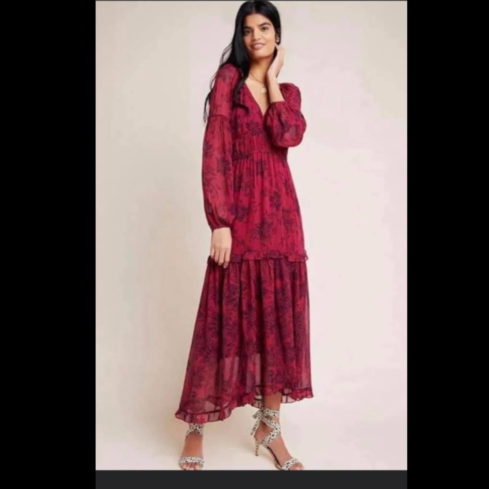 NWT Anthropology Maeve Dress Rare Dark Red Print